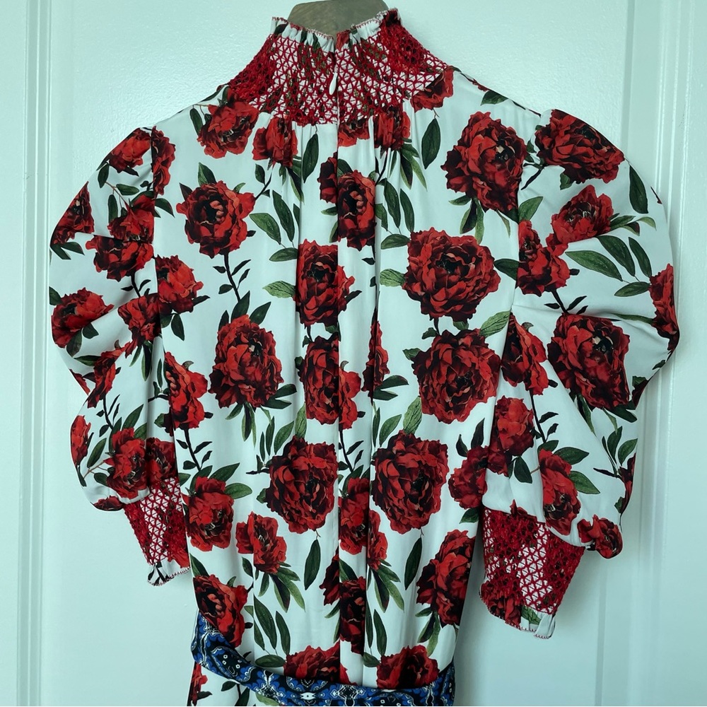 ALICE + OLIVIA Silva Floral Rose Mock Neck Midi Dress \\ 2 - Picture 12 of 13